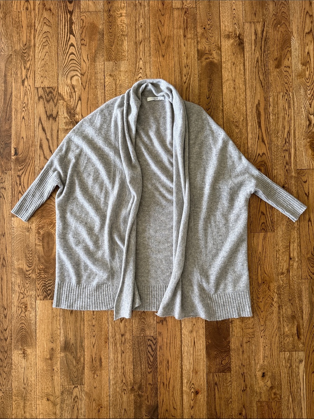 Subtle Luxury 100% Cashmere Cocoon Shawl Sweater Jacket Grey Open Front M/L